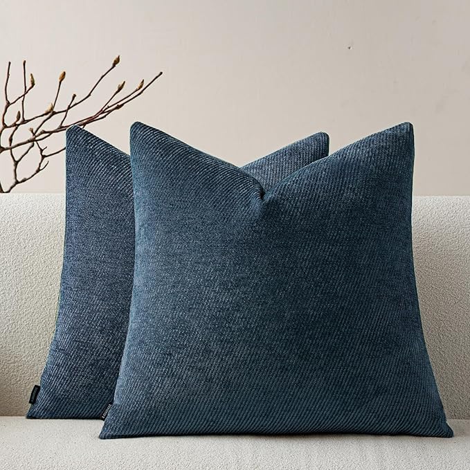 a moment Pack of 2 Decorative Chenille Throw Pillow Covers with Twill Cushion Covers for Sofa Living Room Couch Bed 16x16 Inch Blue