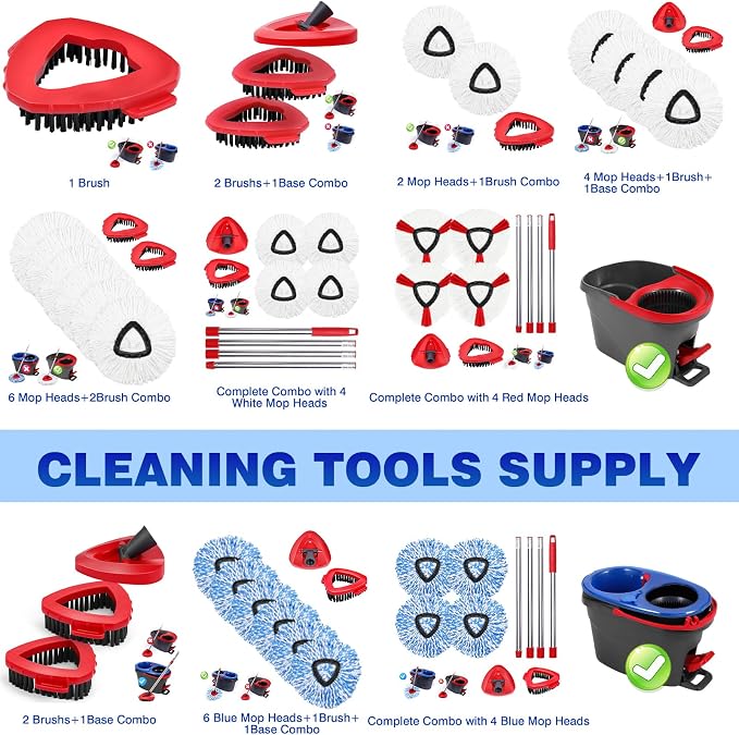4 Pcs Mop Replace Heads & 1 Scrub Brush & 1 Base Combo - Image 7