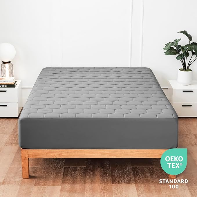 Hearth & Harbor 2 Pack Full Size Quilted Fitted Mattress Pad Cover, 100% Waterproof Mattress Protectors, Deep Pocket Fitted Mattress Cover 8" - 21" (54" x 75", Gray)