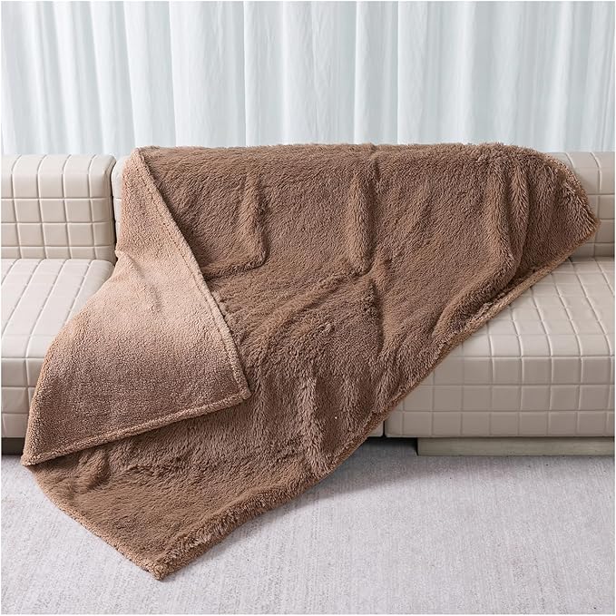 Brown Long Faux Fur Pet Throw Blankets Waterproof Dogs Calming Blanket Cat Puppy Couch Cover Love Bed Covers Washable (Brown,S)