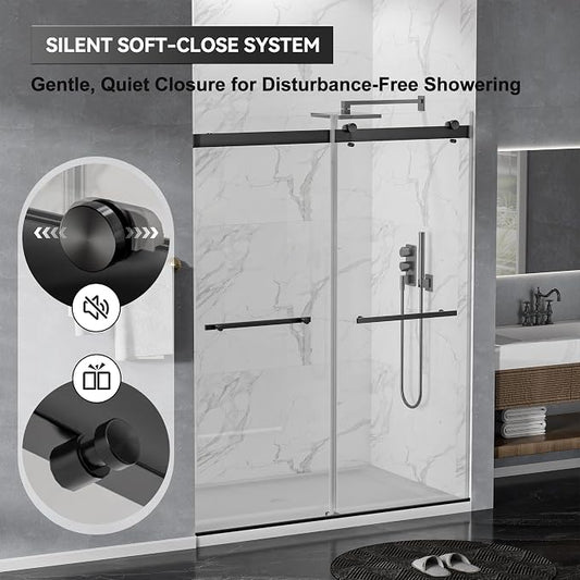 56"-60" W x 75" H Frameless Shower Door, Double Sliding Shower Door, 5/16" - Image 2