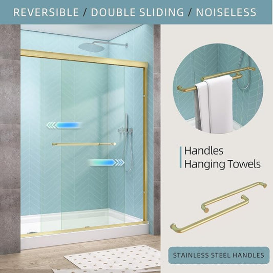 GETPRO Shower Door Double Sliding 56-60 in. W x 72 in. H Semi-Frameless Bypasss - Image 2