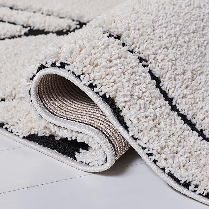 SAFAVIEH Florida Shag Collection Area Rug - 12' Square, Ivory & Black, Non-Shedding & Easy Cleaning, Plush Thick Pile, Ideal for Living Room, Bedroom, Dining Space (SG471-1290)