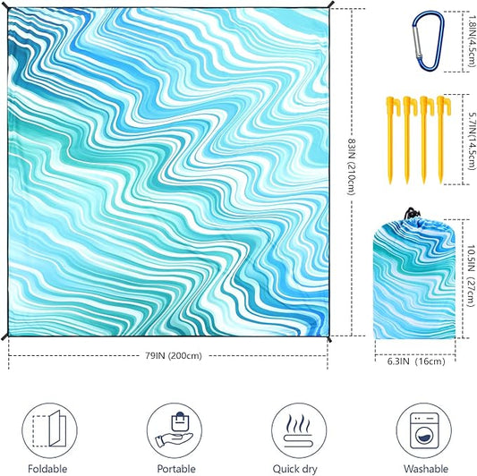 WIWIGO Beach Blanket Waterproof Sandproof Beach Mat 79" X 83"/10'x9'for 2-8 - Image 2