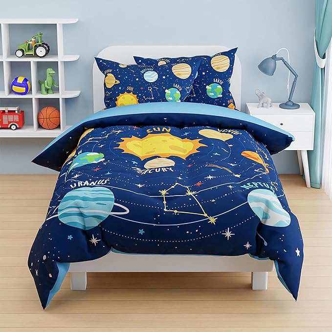 SANDJEST Solar System Duvet Cover Sets Full Size for Kids Boys, Incude 1 Polyester Comforter Cover 80x90 Inches and 2 Pillowcases 20x26 Inches, Comforter Not Included, Gift for Christmas Birthday