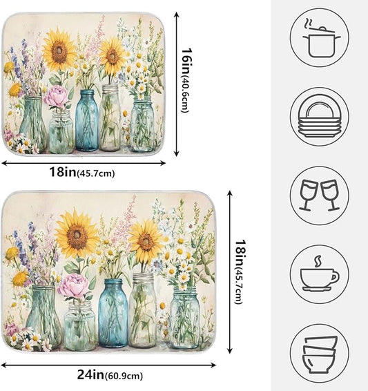 Spring Summer Floral Jars Flowers Dish Drying Mat - Image 2