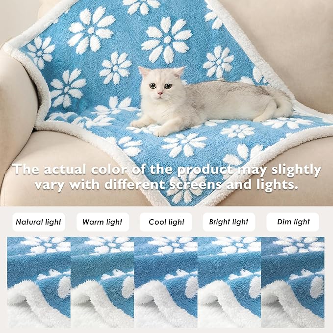 Waterproof Blanket for Dog Cat or Adult, Cute 3D Textured Flower Dog Blanket for Bed Couch Sofa, Soft Liquid Pee Proof Pet Furniture Protector, 50"x60", Blue