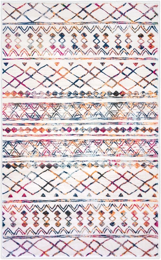 KUTA Moroccan Rugs for Entryway, 2x3 Multi-Color Area Rug Non-Slip Washable Small Indoor Door Mat, Ultra Soft Vintage Geometric Low-Pile Floor Carpet for Entrance, Kitchen