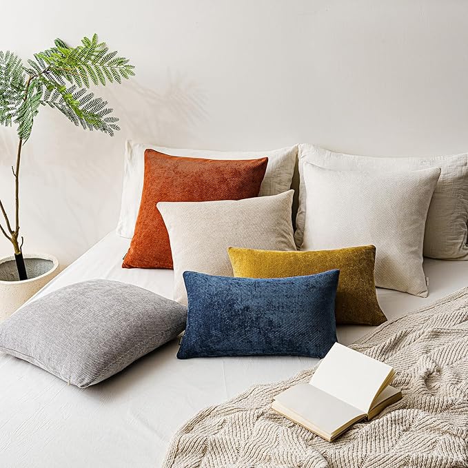 a moment Pack of 2 Christmas Decorative Chenille Throw Pillow Covers with Twill Cushion Covers for Sofa Living Room Couch Bed 22x22 Inch Rust