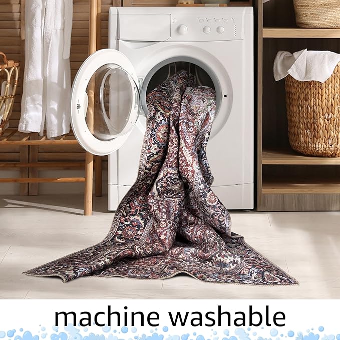 Keen Home Design 2x12 Rug - Machine Washable Runner Rug with Non-Slip Backing, Ideal for Hallway, Entryway, Kitchen, Laundry Room - Vintage, Easy Clean, Durable, Low Pile - (2'6" x 12')