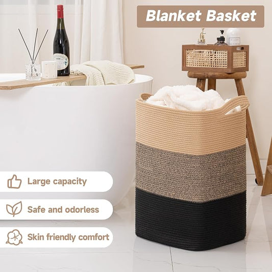 CLHMILY&Z 75L Laundry Basket Rectangular Black Jute Rope - Image 2