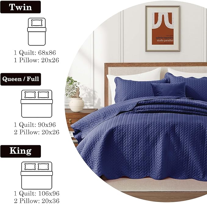 IR Imperial Rooms Twin Quilt Bedding Set (68” x 86”) - Bulk Pack of 10 Wholesale for Hotels, Guest Bedroom & Airbnbs - Lightweight Microfiber Reversible Embossed Quilts Bedspreads (Navy)