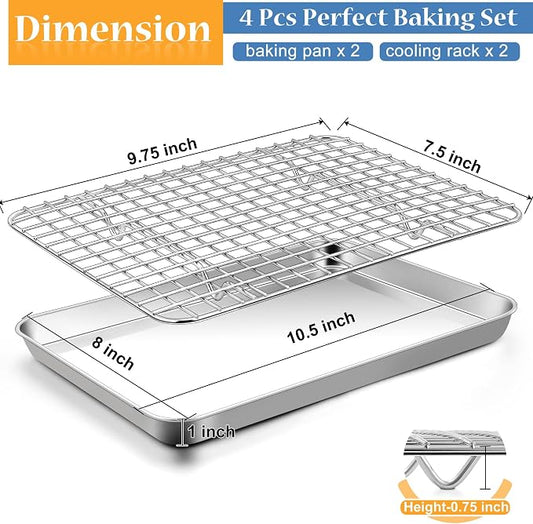 TeamFar Toaster Oven Pan with Rack Set, 10.5 x 8 x 1 Inch Stainless Steel Small - Image 2