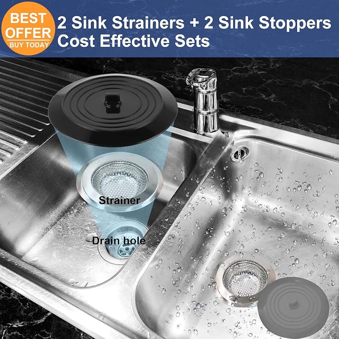 V-TOP Sink Strainer Stopper 4 Pack, Universal Silicone Kitchen Sink Drain - Image 7