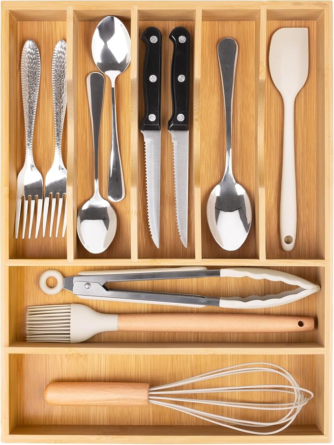 Bellsal Bamboo Silverware Drawer Organizer, Kitchen Utensil Drawer Organizers - Image 8