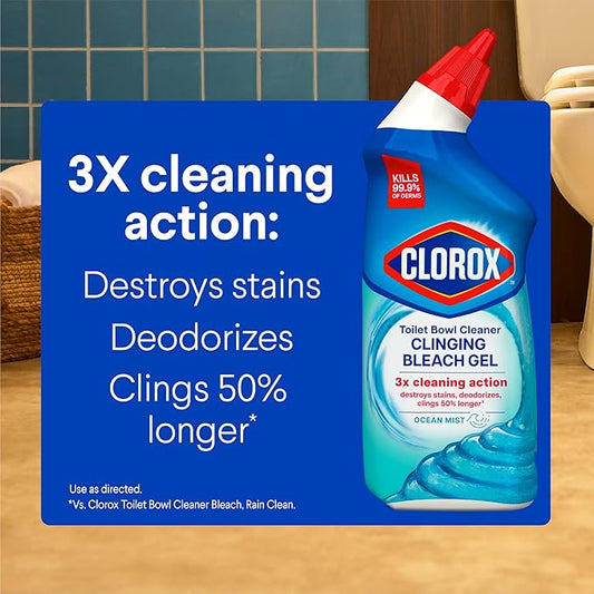 CLOROX Toilet Bowl Cleaner Clinging Bleach Gel, Ocean Mist, 24 Fl Oz - Image 2