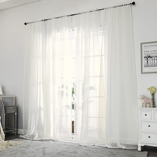 Chyhomenyc Ivory Sheer Curtains 84 Inches Long 2 Panels Set, Light Filtering - Image 2