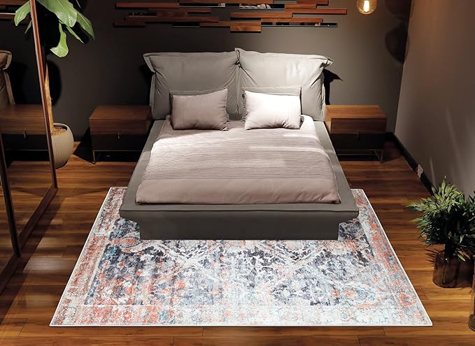 Bloom Rugs Washable Non-Slip 9' x 12' Rug - Orange/Black Traditional Area Rug for Living Room, Bedroom, Dining Room, and Kitchen - Exact Size: 9' x 12'