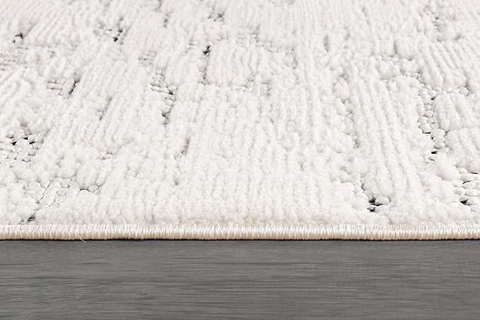 Beverly Rug Micro Loop Area Rug White/Gray 5x7 Abstract Modern Luxury Brushstroke Durable Soft Indoor Rugs for Living Dining Room Office Stain Resistant Non Shedding Casual Indoor Carpet 5 x 7