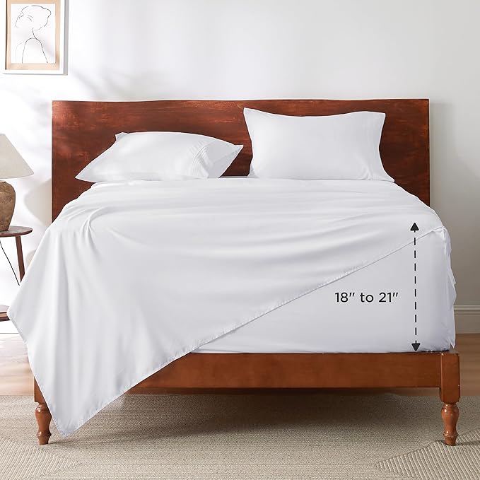 Bedsure Deep Pocket King Sheet Set - Fits Mattresses Up to 21 Inches Thick - 4 Piece GentleSoft Bed Sheets, Moisture Wicking, Soft & Cooling Bedsheet & Pillowcases, Easy & Secure Fit, White