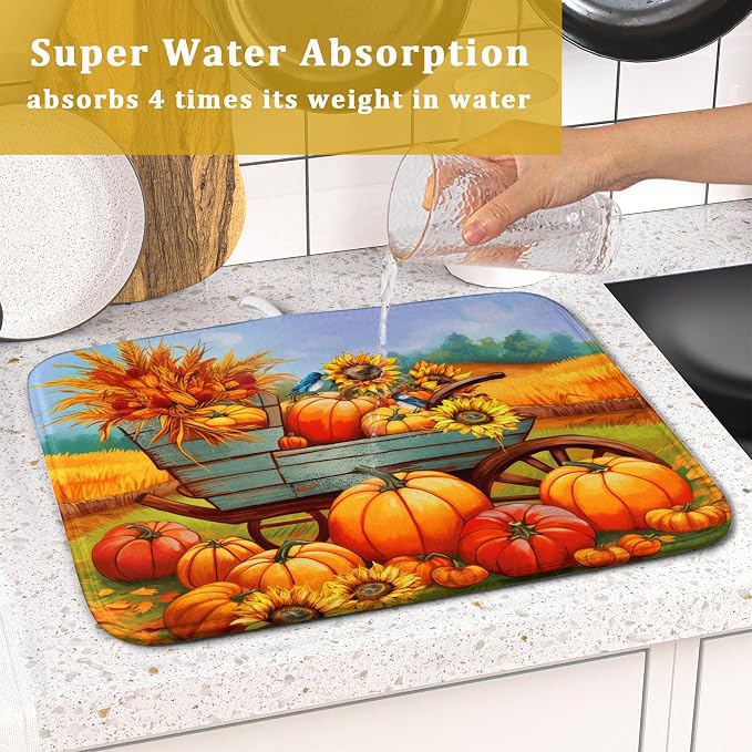 Thanksgiving Autumn Harvest Pumpkin Dish Drying Mat - Image 7
