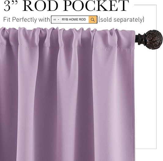 RYB HOME Bedroom Curtains Solid Blackout Panels Rod Pocket Thermal Insulated - Image 2