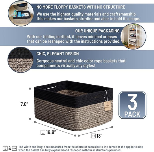 NaturalCozy Storage Baskets 16.8”x13”x7.6” Cotton Rope Woven Baskets - Image 2