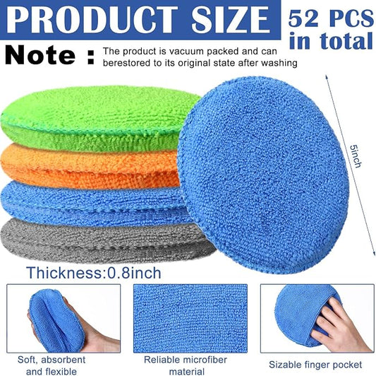52 Pcs Microfiber Wax Applicator Pad 5" Diameter Soft Wax Pads - Image 2