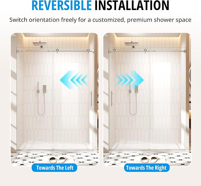Frameless Sliding Shower Door 56–60 in W x 76 in H, 10mm Clear Tempered Glass - Image 9