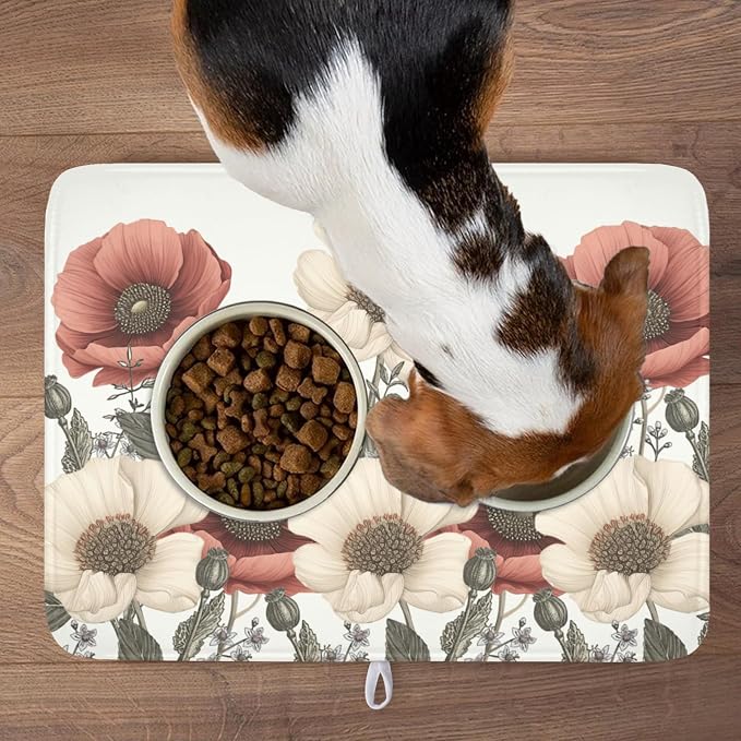 Floral Dish Drying Mat for Kitchen Counter 24x18 Inch Beige Pink Big Flower - Image 8