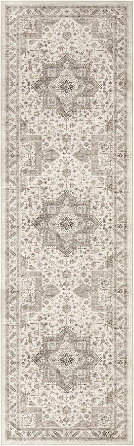 Vintage Hallway Runner Rug 3x10: Large Soft Washable Entryway for Kitchen Laundry Room Non-Slip Backing Runner for Entrance Living Room Bedroom Bathroom - Light Brown