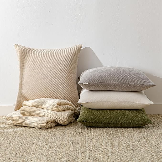 a moment Pack of 2 Decorative Chenille Throw Pillow Covers with Twill Cushion Covers for Sofa Living Room Couch Bed 16x16 Inch Moss Green