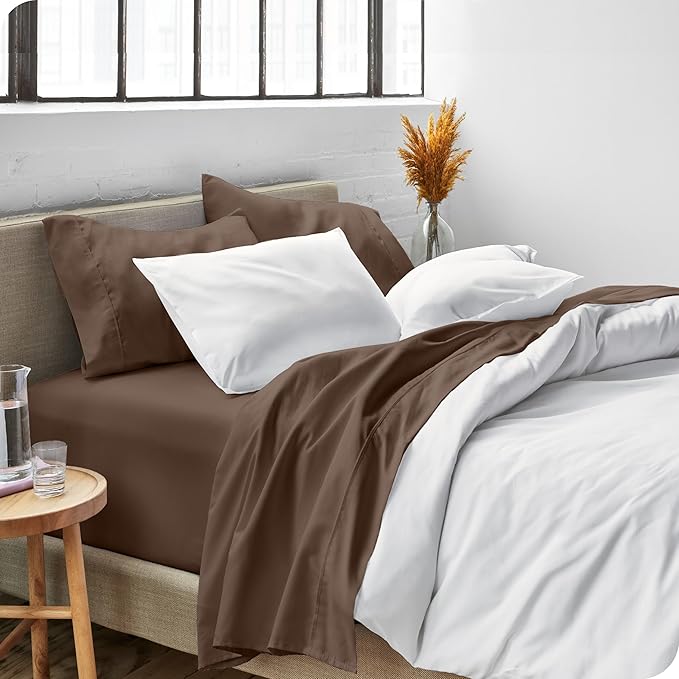 Bare Home Split King Sheet Set - 1800 Ultra-Soft Microfiber Bed Sheets - Double Brushed - Deep Pockets - Easy Fit - 5 Piece Set - Bed Sheets & Pillowcases (Split King, Cocoa)