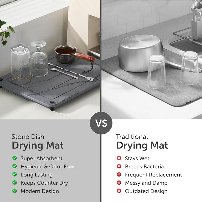 Stone Drying Mat for Kitchen Counter + Sink Caddy | 15.7"x11.8" Diatomaceous - Image 8