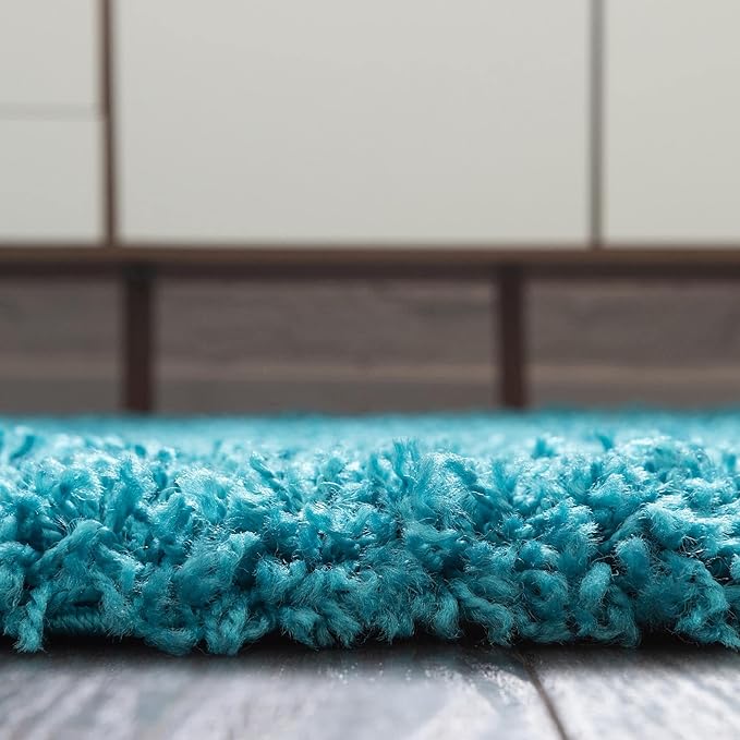 Unique Loom Solid Shag Collection Area Rug (4' 1" Round, Turquoise)
