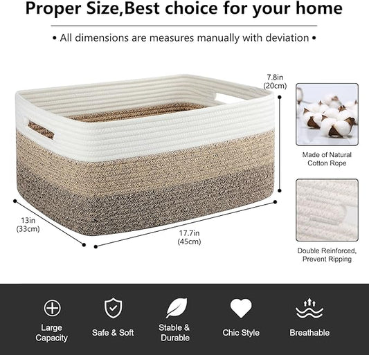Large Storage Basket for Organizing, Woven Rope Basket for Shelves, Closet - Image 2