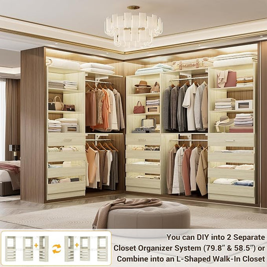Aheaplus Closet System Set of 3, 138.5" Wood Closet Organizer System Tower - Image 2