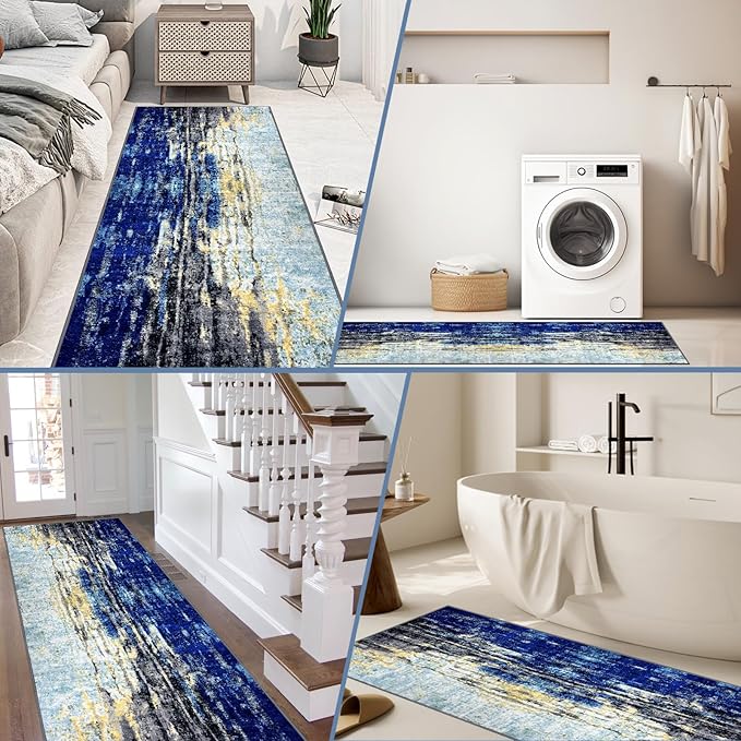 Runner Rug Washable 3x16 FT, Non Slip Rubber Backing Abstract Carpet, Soft Area Rugs for Bedroom Kitchen Hallway Entryway Bathroom, Customized