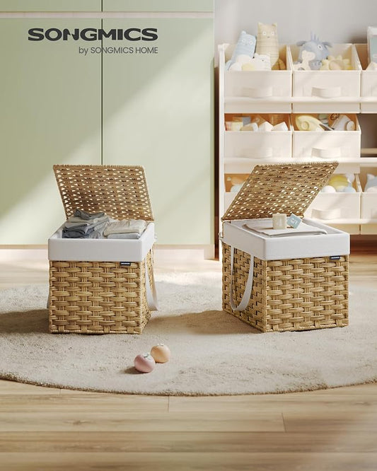 SONGMICS Laundry Hamper with Lid, 9.5 Gallon Synthetic Rattan Clothes Laundry - Image 2