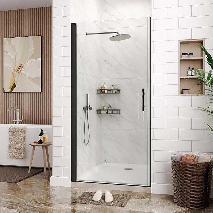 Frameless Hinged Shower Door, Adjustable 33.6"-34.6" W x 72" H Single Swing - Image 8