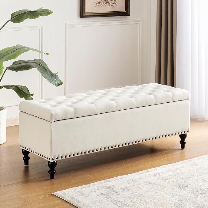 Storage Ottoman 50.2 Inches Upholstered Fabric Storage Ottoman Bench,Button - Image 7