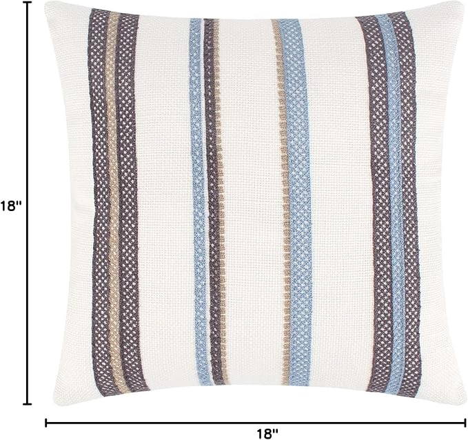 Levtex Home - Tobago - Decorative Pillow (18 x 18in.) - Stiched Stripes - Brown, Taupe and Blue