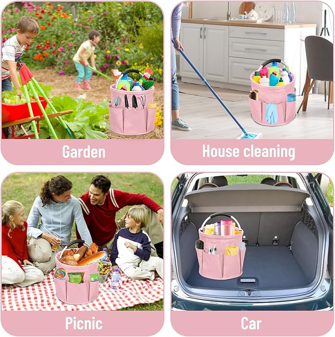 17L Cleaning Caddy with Handle, Foldable Cleaning Supply Caddy with 6 Pockets - Image 6