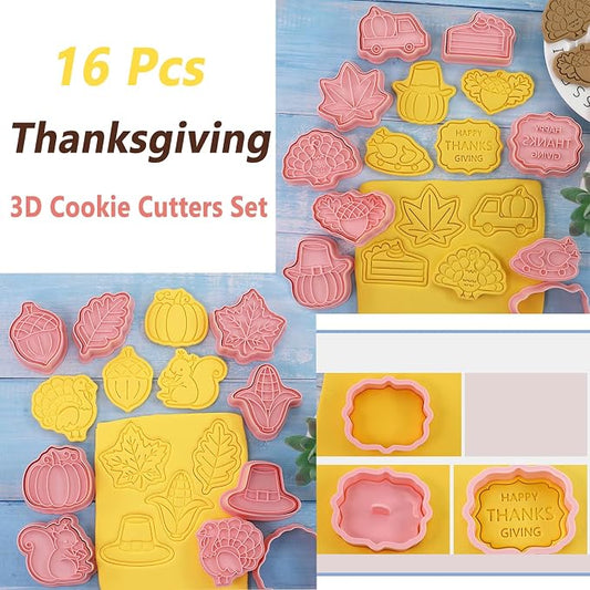 16-Pcs Thanksgiving Cookie Cutters Set 3D Cookie Cutters - Image 2