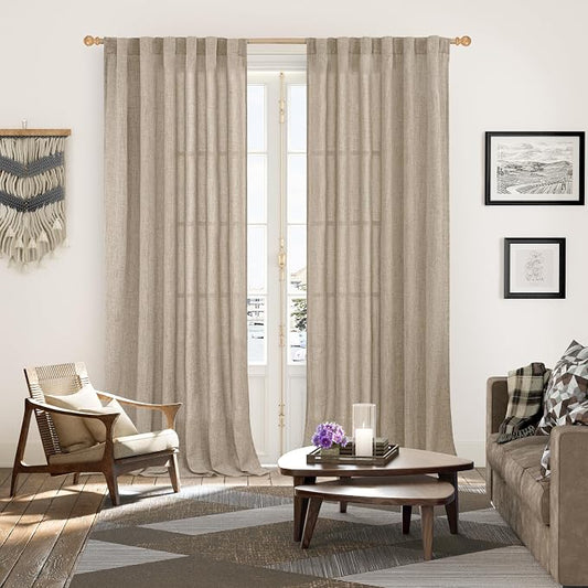 YoungsTex 90 Inch Length Linen Semi Sheer Curtains - Image 2