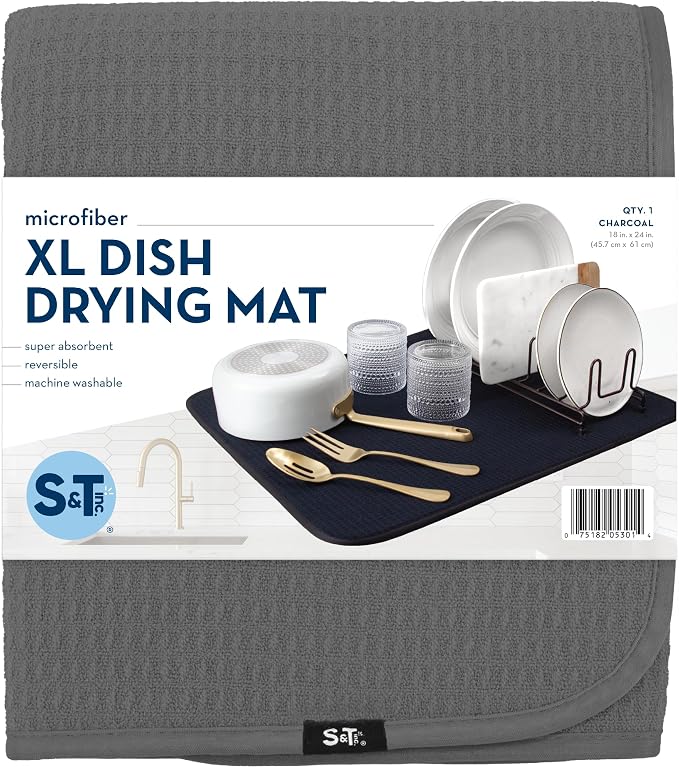 S&T INC. Dish Drying Mat XL, 18” x 24”, Absorbent Microfiber Kitchen Counter Mat - Image 8