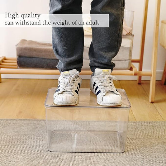 Lidded Plastic Storage Bins Set Clear Desk Basket Box Organizer Kitchen - Image 2