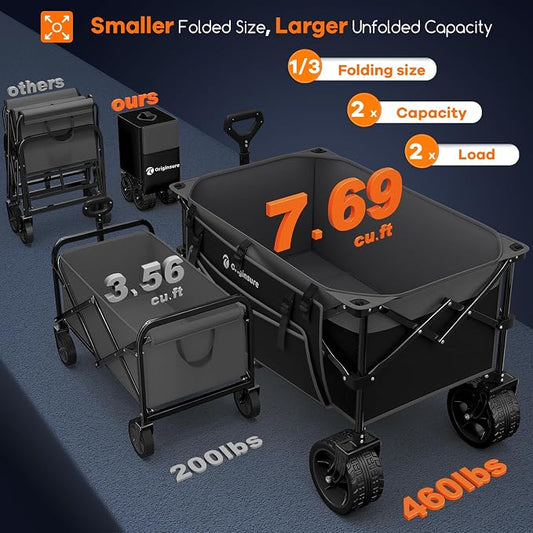 220L Collapsible Wagon Cart Foldable, 460lbs Load Capacity Heavy Duty Folding - Image 2