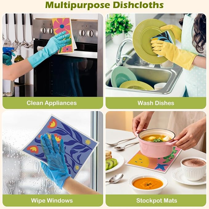 6 Packs Swedish Paper Cloths for Kitchen, Reusable Paper Towels Washable Dish - Image 7