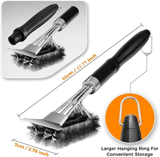 18'' BBQ Grill Cleaning Brush Scraper, 3 in 1 Barbecue Woven Wire Brush - Image 2